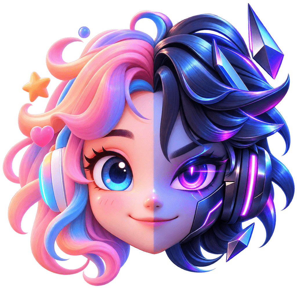 FaceEnjoy split pink and cyber blue character