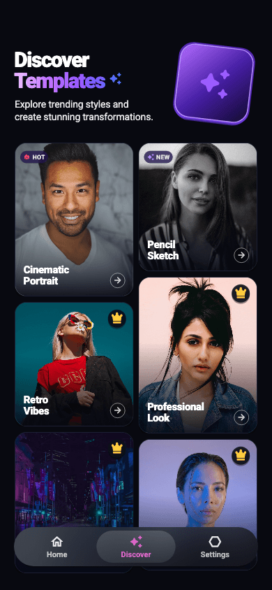 FaceEnjoy template discovery screen